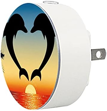 2 paket Plug-in Nightlight LED Night Light delfini skaču iz vode u srcu u obliku okeana sa senzorom