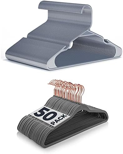 Smartor Sive plastične vješalice 60 pakovanja sa sivim baršunaste vješalicama 50 pakovanja