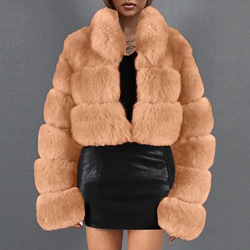 lcepcy Fuzzy jakne za žene topli zimski Shaggy kratki kaput Fluffy jednobojni umjetni krzneni kaputi