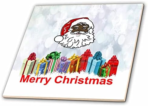 3drose slika afroameričkog Santa gleda preko poklona kaže Sretan Božić-pločice