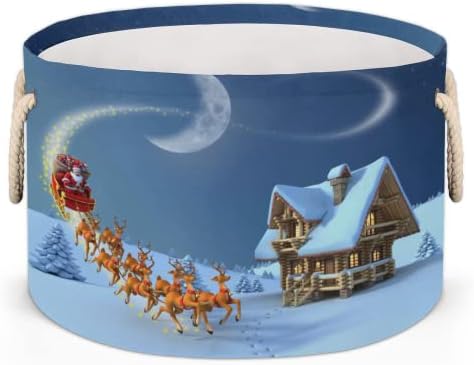 Božićne pejzažne jelene velike okrugle košare za skladištenje basketa za pranje rublja sa ručkim košarom