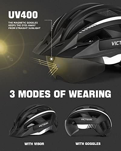 VICTGOAL biciklistička kaciga za muškarce žene sa LED svjetlom odvojive magnetne naočare uklonjivi vizir za sunce Mountain & amp; kacige za cestovne bicikle podesive veličine biciklističke kacige za odrasle
