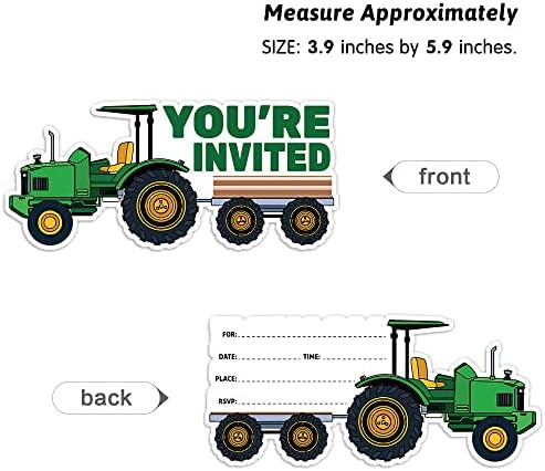 Cusrtyh 15 listova traktorske stranke Pozivni pozivnice sa sa 15 koverti, zeleni traktor rođendana,