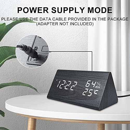 Drveni digitalni budilnik s elektronskim LED vremenskim prikazom, vlažnosti i temperaturnim otkrivanjem spavaće