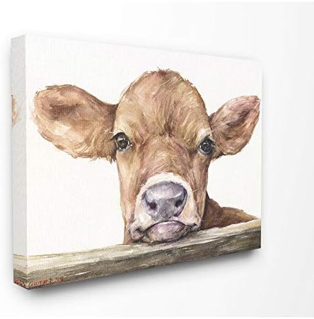 Stupell Industries Slatka beba kravlje životinjske akvarel slikanje platno Zidno umjetnost, 16 x 20, višebojna