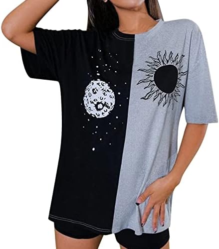 Ženska kratka rukava Crewneck Vintage Prevelike košulje Smiješno Grahpic Design Casual TEE Drop na ramena Longline majica