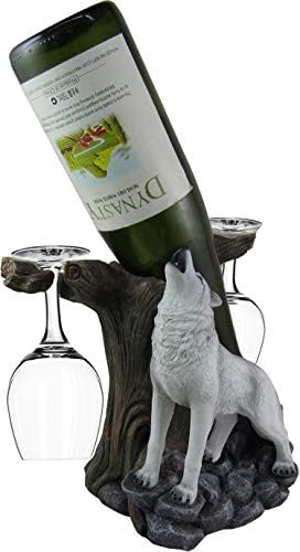 DWK-Wine of the Wild-Howling White Wolf Wine Display Set sa čašama Mountain Forest Woodland držač za