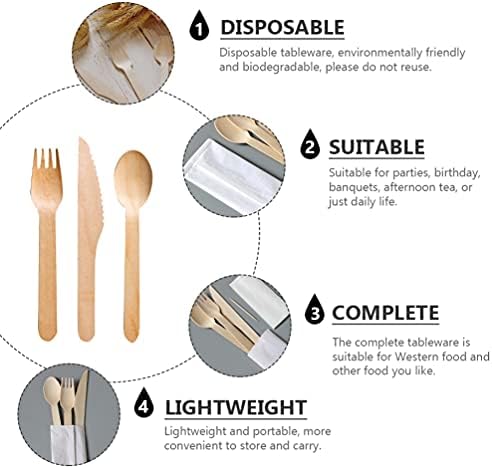 Doitool Spoons Silverware Travel Silverware 1 Set drveni pribor za jelo nož viljuška set kašika