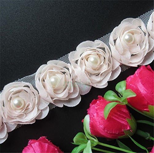 2 metra ruža Cvjetni biserni šifončice rubne obreziranje trake 5 cm širina vintage stil ružičasti šampanjci