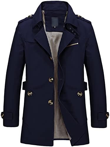 Maiyifu-GJ muški kaput s jednim grudima Slim Fit zarez rever dugački jaknu casual gumb prema dolje od vetra