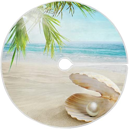 Oarencol Palm Pearl Seashell Božićna suknja 36 inčna plaža Sandy Blue Sky Xmas Holiday Party Tree Detaos