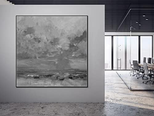 Sažetak crno-bijeli dizajn zidne uljane slike ručno rađena teška tekstura morska slika platnena