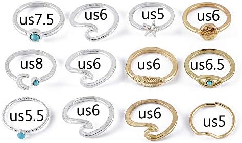YERTTER 12pcs Vintage Gold Silver Ring Set Moon Crystal Joint Knuckle ring Set Wave Finger Rings Stackable