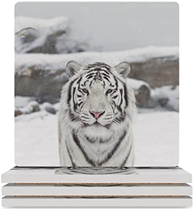 Bijeli tigar snježno keramički podmetači pića upijajući kvadratni stoni prostirku sa plutenom bazom