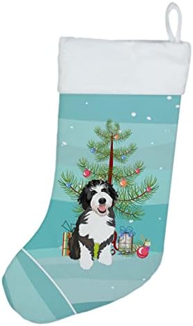 Caroline's WDK3033CS Doodle srebrna i bijela 1 božićna božićna čarapa, kamin Viseći čarape Božićna sezona