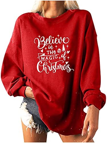 Stočne božićne ženske poklone, pulover O-izrez na vrhu runa od tiskanih bluza s dugim rukavima