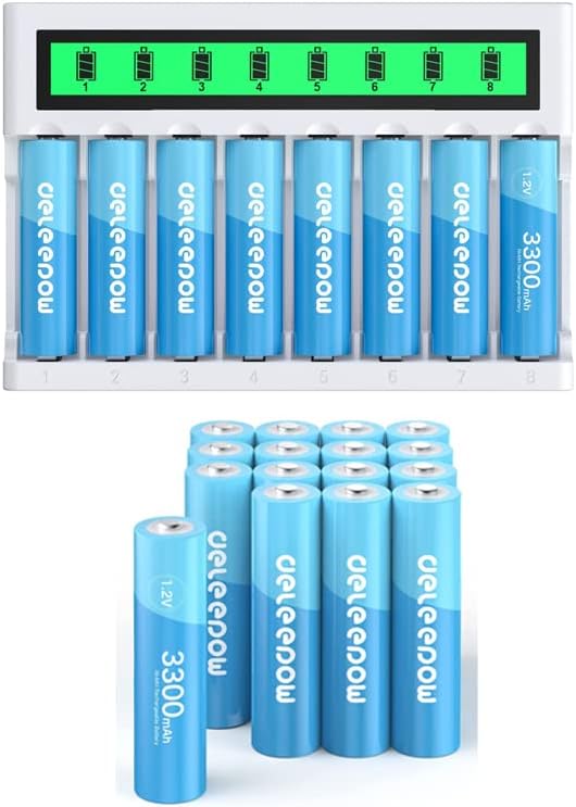 Deleepow punjive AA baterije 3300mAh 1.2 V NiMH punjive baterije 24-Pack AA punjive baterije sa punjačem