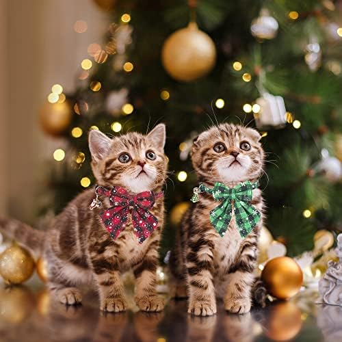 ADOGGYGO Božićni kragni za mačke se odvajaju sa elegantnom mašnom, 2 pakovanja crveno zelena karirana