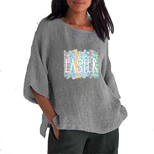 Happy Uskrs Tees za žene pamučnog platna 3/4 rukav labave Casual puloveri modni štampani T-Shirt udoban