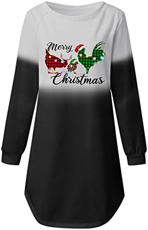Oplxuo Tie Dye Shirt haljina za žene ružan Božić Print Dugi rukav Tunic haljine Božić grafički Casual gradijent