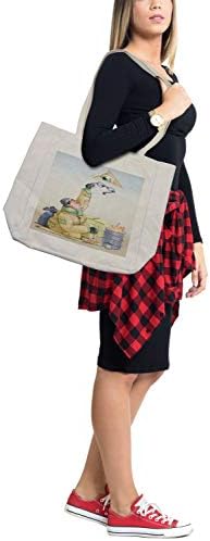 Ambesonne apstraktna nadrealna torba za kupovinu, metaforički crtež beskućnika i oko u crtiću s trokutom, ekološka torba za višekratnu upotrebu za namirnice plaža i još mnogo toga, 15,5 X 14,5, krema