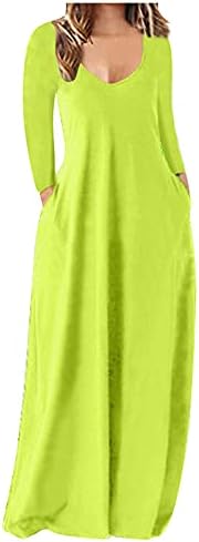 Fragarn ženska casual labava puna boja duga haljina seksi dress dugih rukava s dugim rukavima