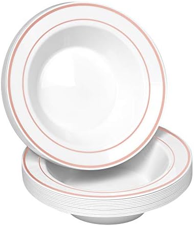 100 jednokratne bijele boje sa plastičnim zdjelicama za ružine zlatne boje | 14 oz. Premium za jednokratnu kuću