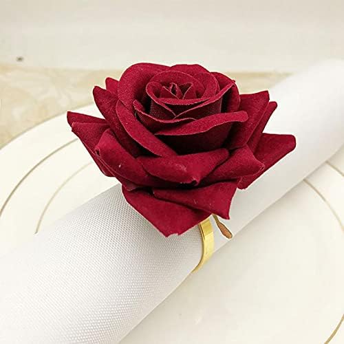 N / A 6pcs crvena ruža ručni ručnik kopča za prsten za salvetu u obliku salveta za vjenčanje hotel trpezarijski