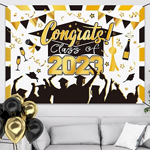 Croar klasa 2023 Čestitam Grad pozadina Banner dekoracija 7 x 5 Ft, diplomska kapa crno zlato fotografija