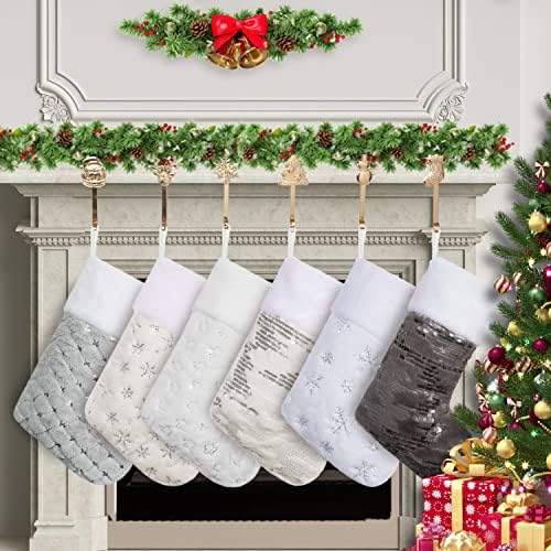 Jekosen Božićne čarape Set od 6 20.5 Veliki Xmas čarapa Velvet Luksuzni klasični viseći ukras za ukrašavanje za porodični odmor