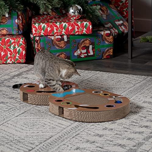 Furhaven Holiday Giant Gingerbread Man Corrugated Cat Scratcher zauzeta kutija sa Mačjom metvicom-braon,