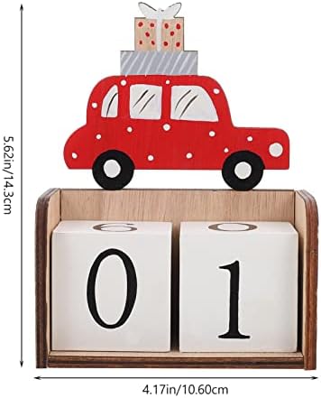 ABOOFAN Božić drveni Perpetuum Calendar: Red Car Datum mjesec Desk Display Blocks Vintage seoska kuća Nova