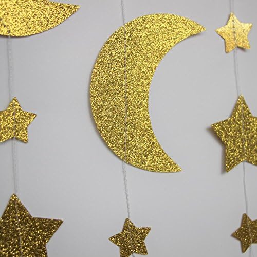 Mybbshower Gold Glitter Moon i zvijezde Garland Dječji rođendanska zabava Rasadnici Dekoracija