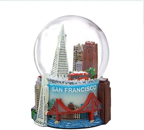 San Francisco Snežni globus Skyline i znamenitosti, kolica i zlatni kapijski most, 3,5 inča