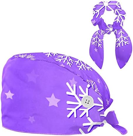 Snowflake zimska plava radna kapa s tipkama podesiv bouffant šešir uniseks kape za čišćenje s lukom