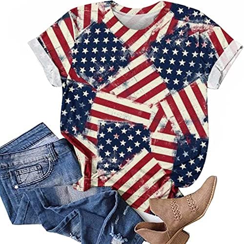 Ausyst Žene 4. jula Američka zastava Majica 2023 Ljetni casual okrugli vrat Kratki rukav pulover Tees