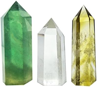 Set od 3 kristalne štapiću od prozirnog kvarcnog, žutog kvarcnog i fluoritnog kamena, pokazivanog i lica za liječenje
