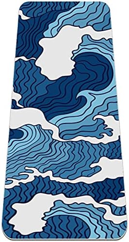 Siebzeh Abstract Wave Blue Print Premium Thick Yoga Mat Eco Friendly Rubber Health & amp; Fitness