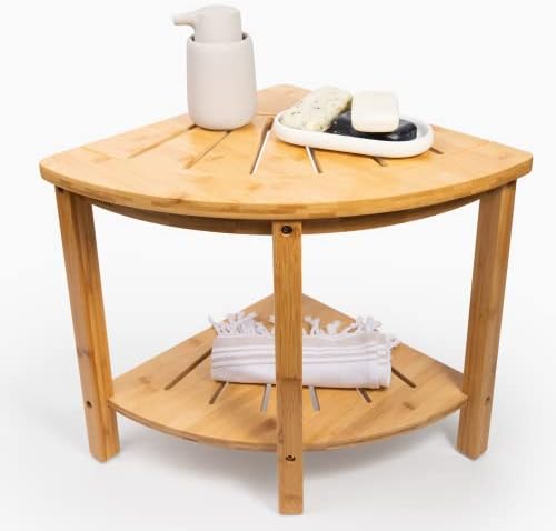Decomil - bambus kutna tuš klupa, kupaonica tuš stolica sa skladištenjem | Nosač nepusnica i