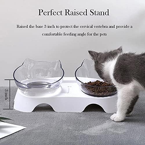 Dvostruke posude za mačke protiv povraćanja, povišene posude za vodu za hranu za mačke sa 15°