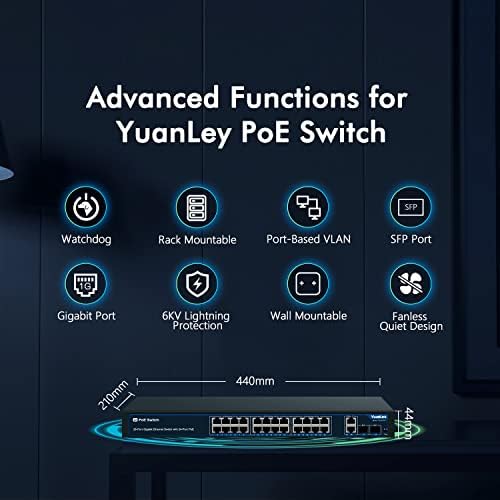 Yuanley 18 Port Gigabit POE prekidač sa prekidačem Gigabit Ethernet PoE, 250W / 40W 802.3AF /