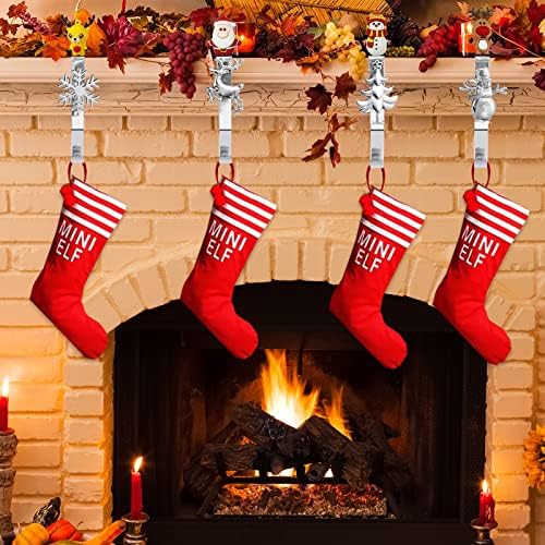 Rtudan božićni nosači za mantle set od 4, božićne čarape za kamin za kamin čarapa držača mantla, božićne vješalice