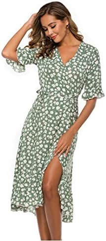 Ženska Ležerna cvjetna štampa boemska V-izrez a-Line štampana kratka rukava ljetna haljina na plaži