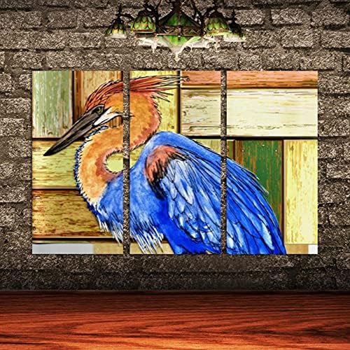 Zidna umjetnost za dnevni boravak, ulje na platnu Veliko uokvireno plavo pero ptica drvena pozadina umjetnička