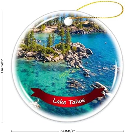 Jezero Tahoe Tree Viseći božićni ukras Porcelanski dvostrani keramički ukras, 3 inča