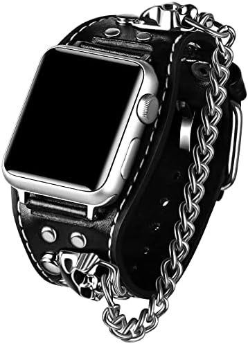 Viqiv Crna kožna lubanja narukvica Kompatibilan sa Apple Watch Band Ultra 49mm 41mm 40mm 38mm Serija