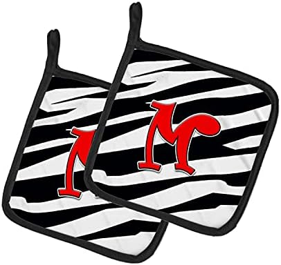 Caroline's CJ1024-MP. Slovo M Početni monogram - Zebra Crveni par držača lonca, kuhinjski držači otporni