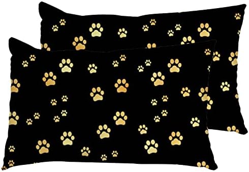 Jastučni set od 2 slatka pasa mačja šapa otisci crtani crniki zlatni patentni patentni jastuk