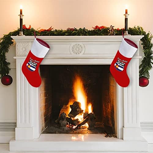 Sezone Pozdrav Colorado State Flag Božićne čarape Crveni baršun sa bijelom bombonom za bombone
