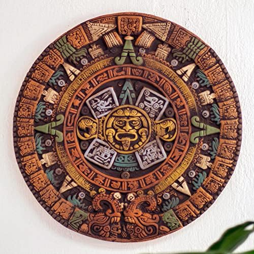 NOVICA Aztec Ceramic Advent Calendar, Earthtone, Fifth Sun In Yellow'
